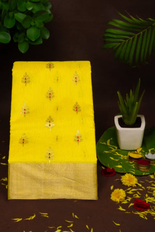 Chanderi Sico Lime Yellow Saree