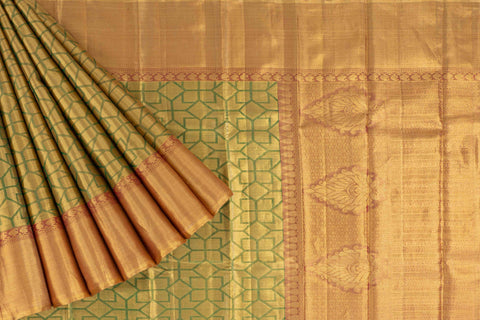 Kancheepuram Tissue Geometric Green Saree