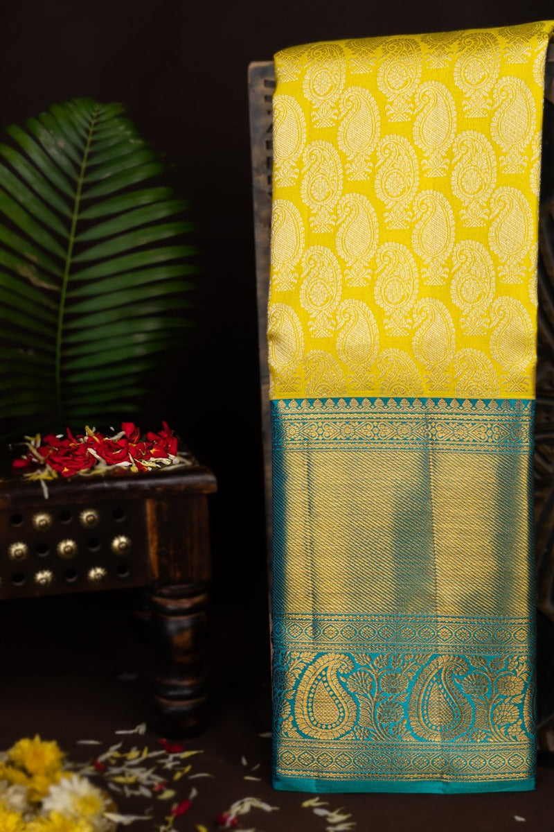 Kancheepuram Silk Lime Yellow Saree