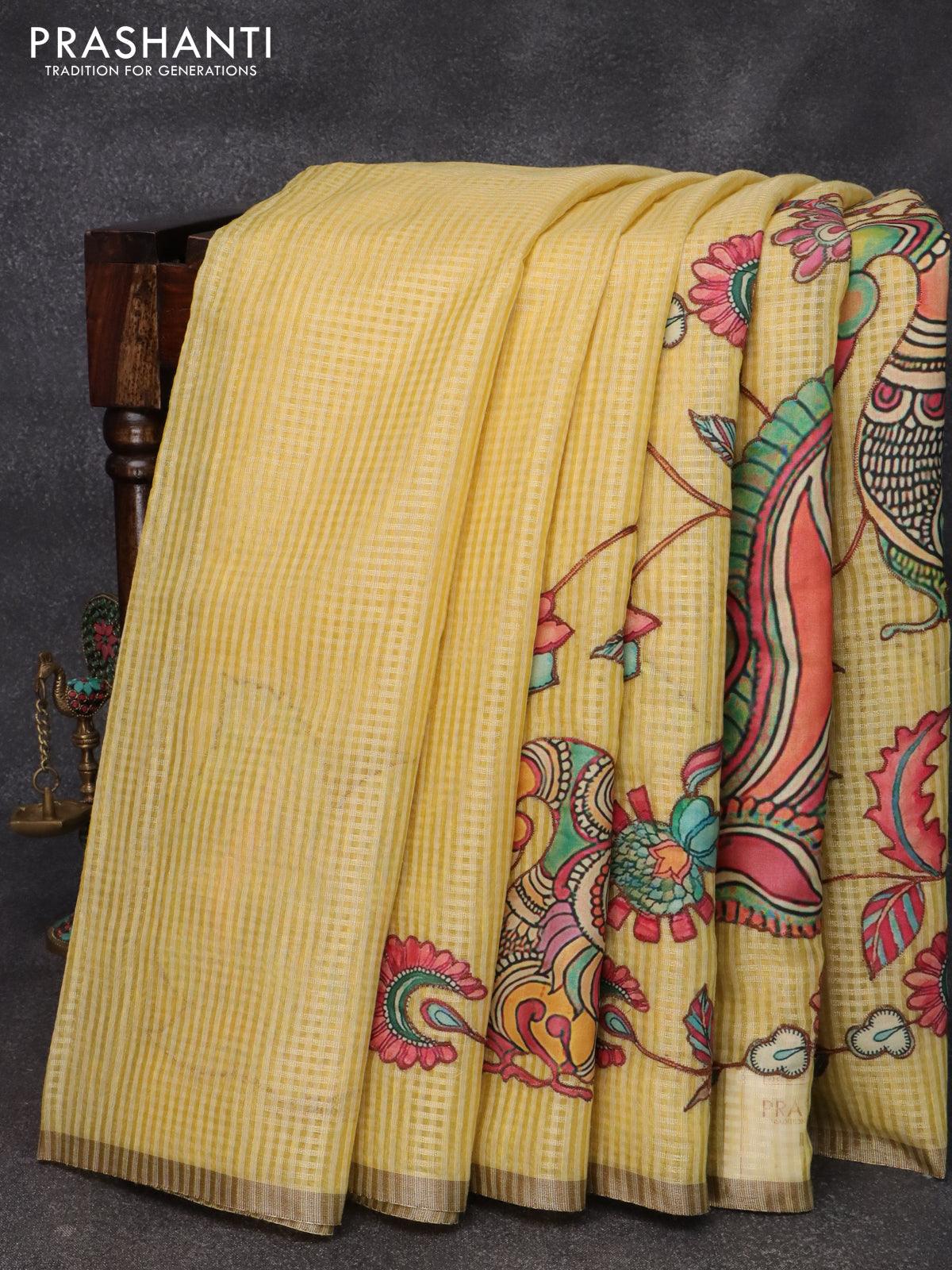 Kalamkari cotton saree maroon and beige with allover prints and printe – Prashanti  Sarees