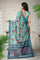 SEA GREEN and BLUE FLORALS LINEN Saree with FANCY