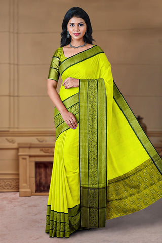 LIME GREEN and DARK GREEN JAAL SILK Saree with FANCY