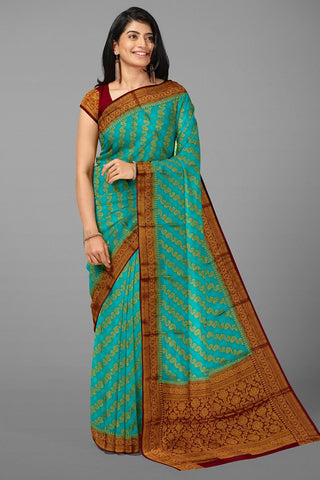 TEAL and PURPLE JAAL GEORGETTE Saree with BANARASI FANCY