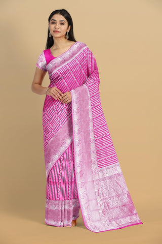 PINK and SILVER JAAL SILK BLEND Saree with BANARASI FANCY