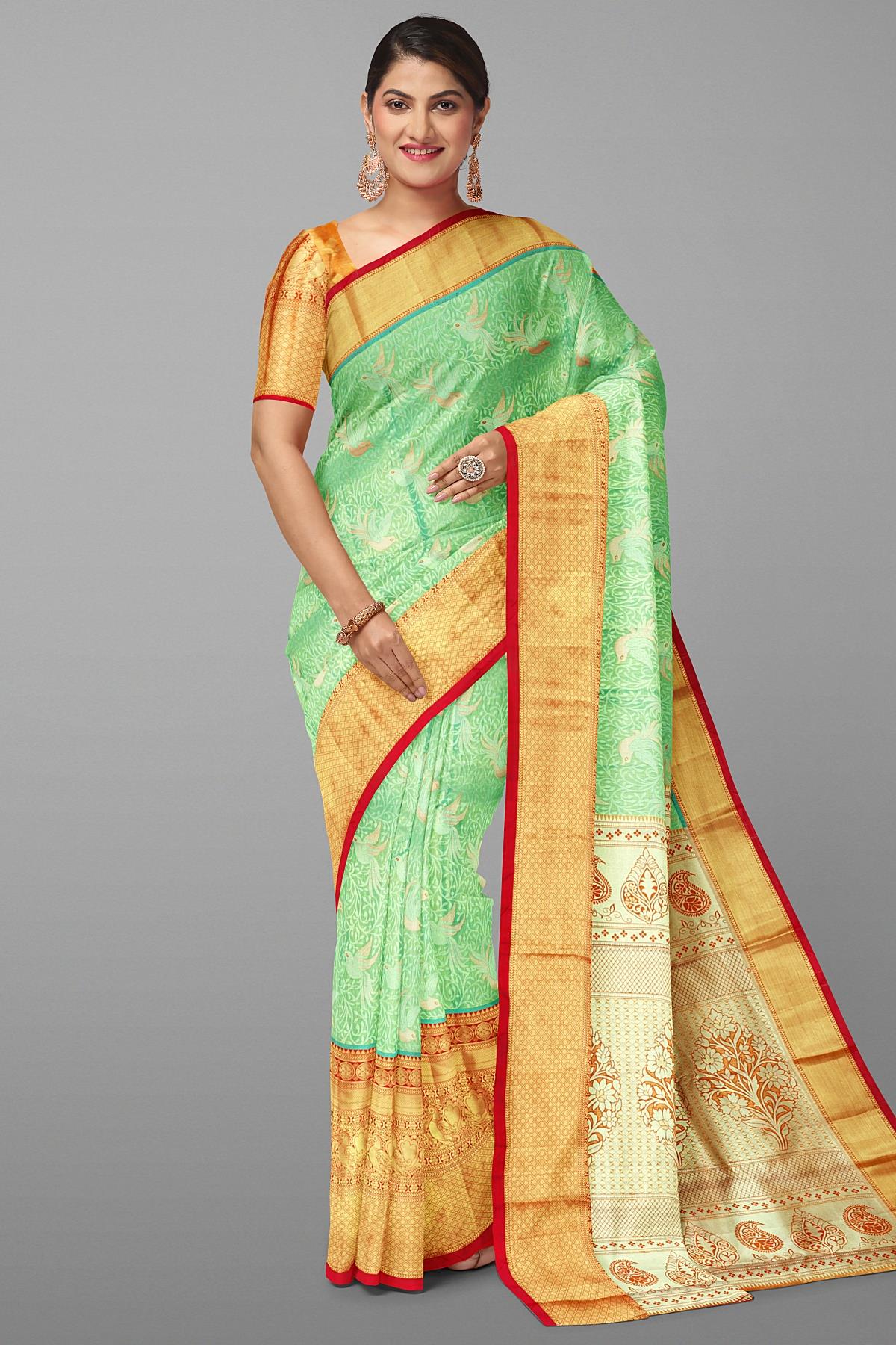 SEA GREEN and PINK BROCADE SILK Saree with KANCHIPURAM