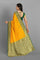 YELLOW and DARK GREEN BUTTIS VISCOSE SILK Saree with BANARASI FANCY