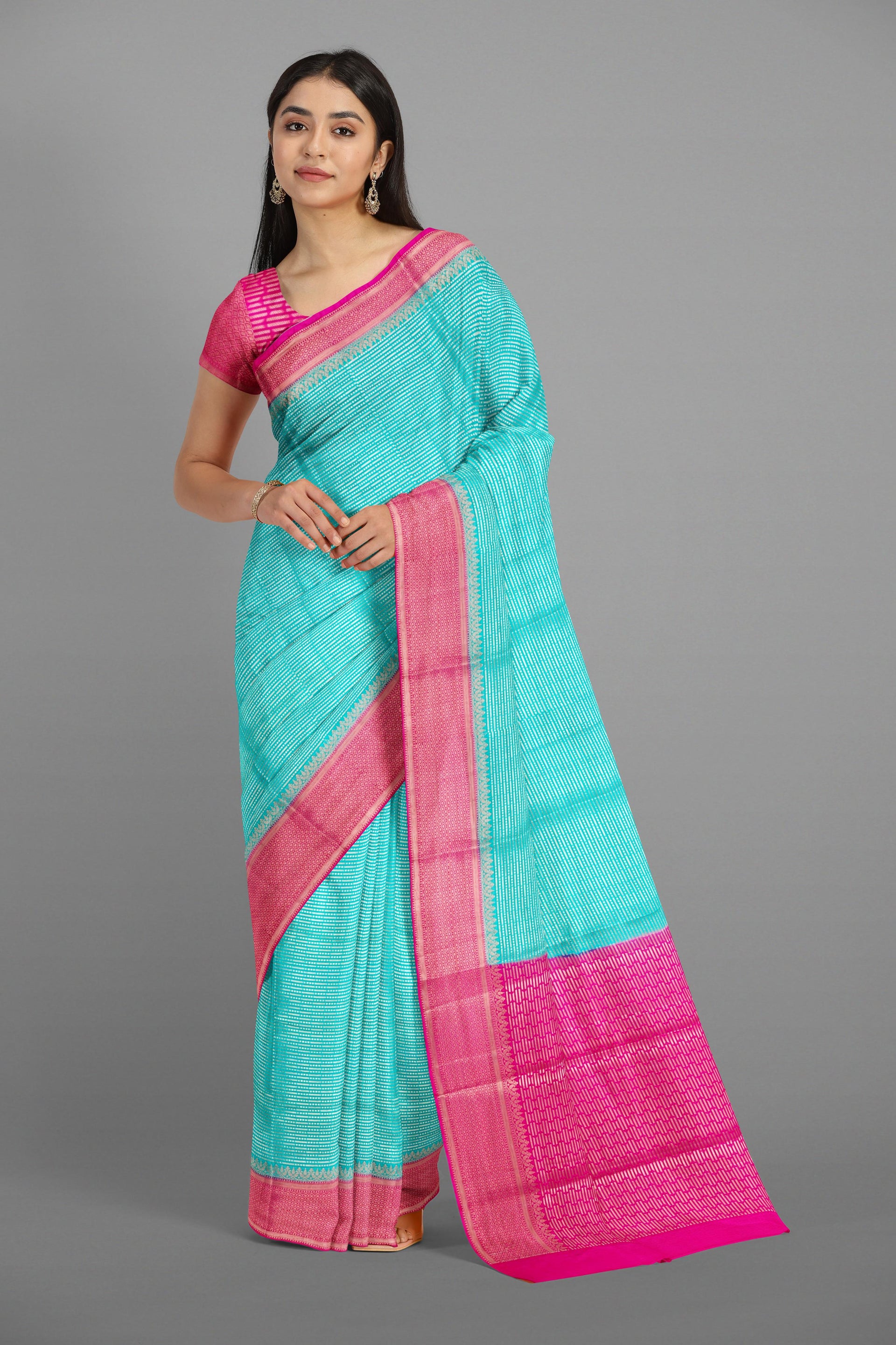 TEAL and MAGENTA JAAL KATHAN SILK Saree with BANARASI FANCY