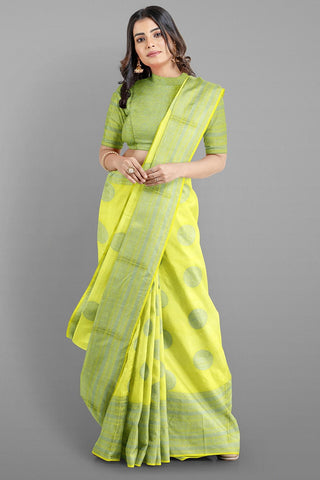 LIGHT YELLOW and GREY BUTTIS VISCOSE Saree with BANARASI FANCY