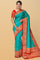 TEAL and RED FLORAL BUTTIS VISCOSE Saree with BANARASI FANCY