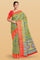 LIGHT GREEN and CORAL FLORALS SILK Saree with FANCY