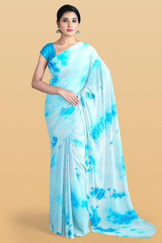 SKY BLUE and BLUE SHIBORI PRINT GEORGETTE Saree with FANCY