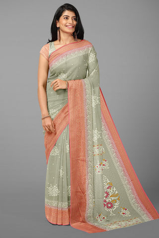 LIGHT GREY and DUSTY PINK FLORALS GEORGETTE Saree with FANCY