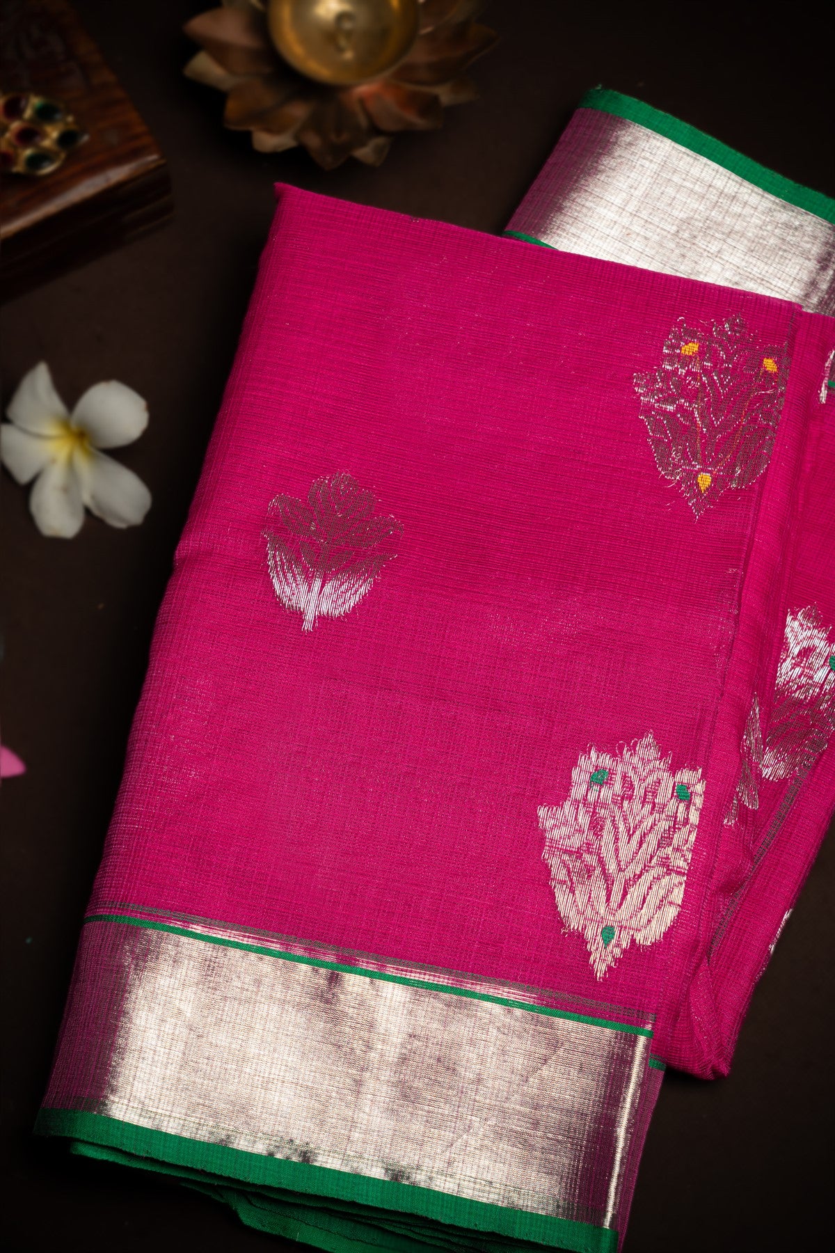 Zari Kota Cotton Floral Buttis Pink Saree