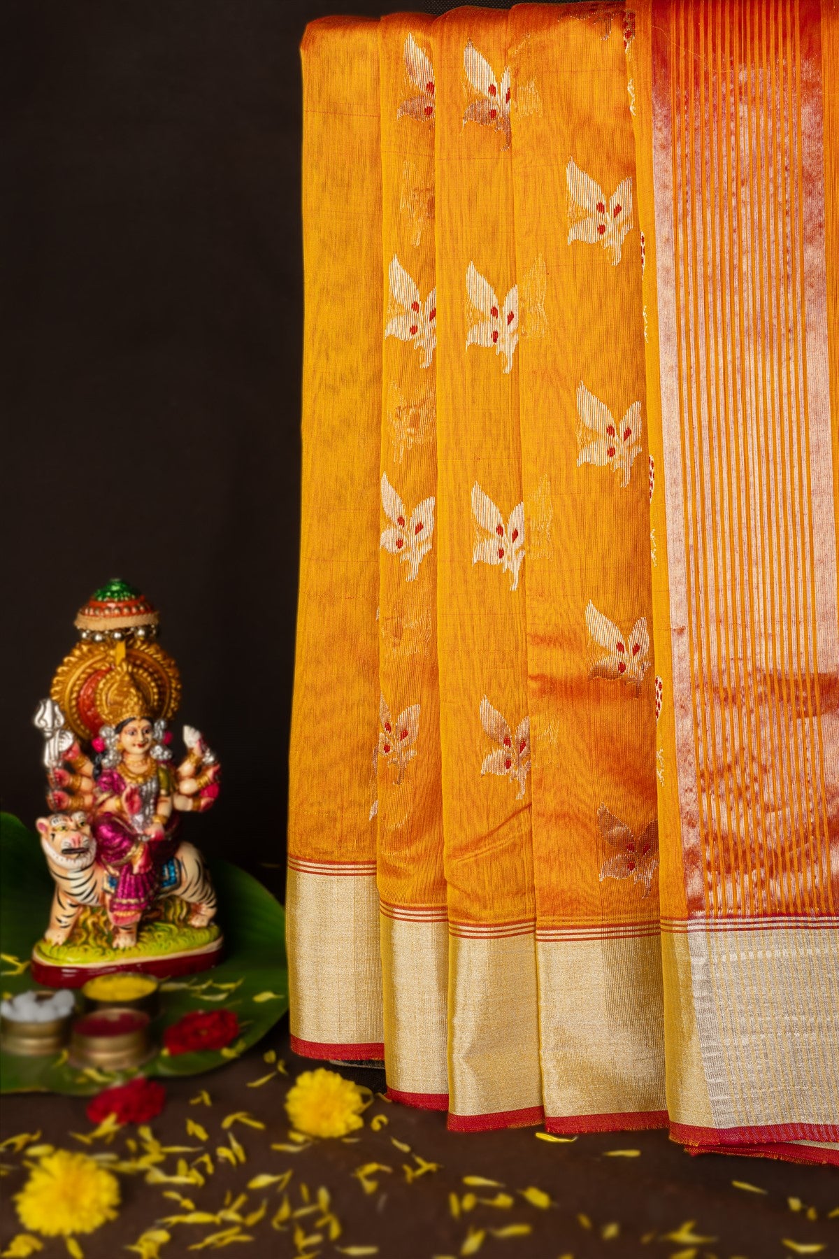 Chanderi Sico Tangy Orange Saree