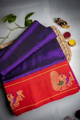 Gadwal Silk Lines Royal Blue Saree