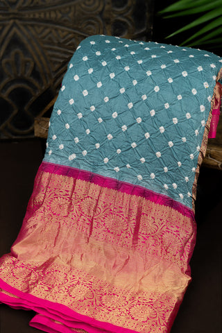 Bandhani Silk Grey Saree