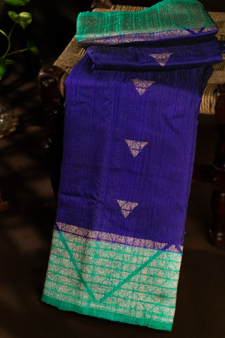 Matka Silk Geometric Designs Royal Blue Saree