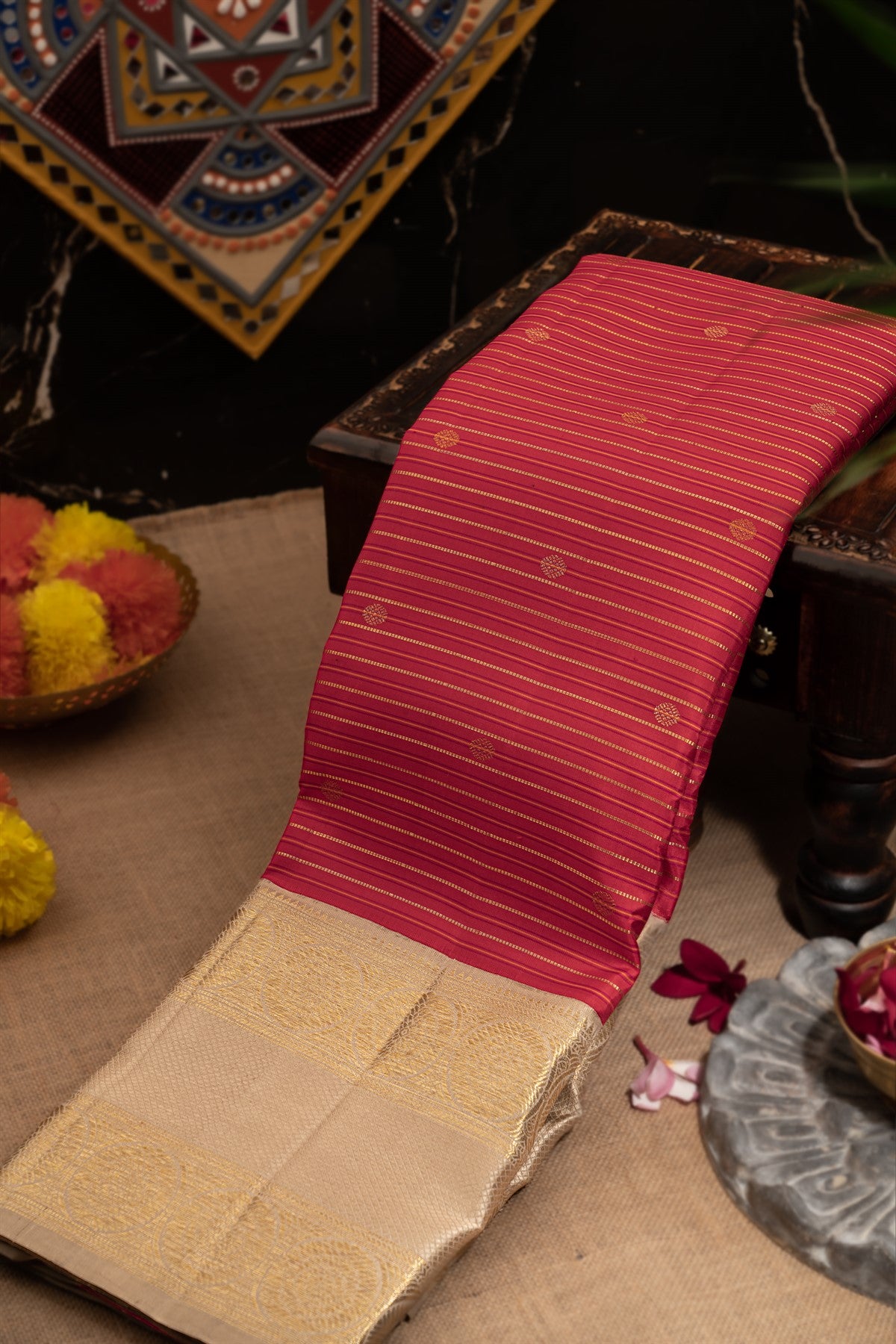 Kancheepuram Silk Stripes Maroon Saree