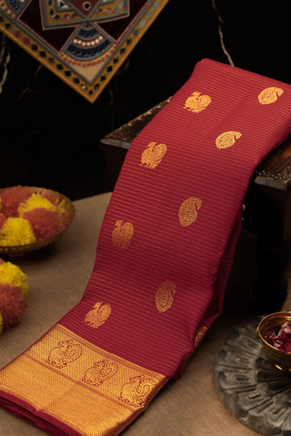 Kancheepuram Silk Peacock Buttis Maroon Saree