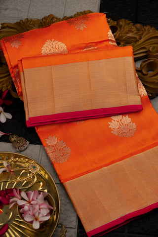 Venkatagiri Silk Floral Motifs Orange Saree