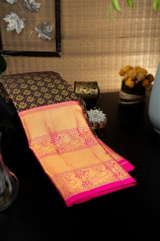 Kancheepuram Silk Floral Brown Saree