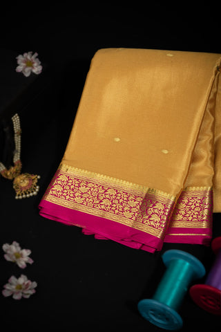 Mysore Crepe Buttis Dark Mustard Saree