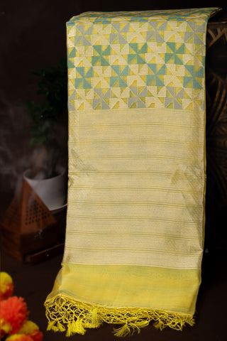 Designer Kora Lime Yellow Saree