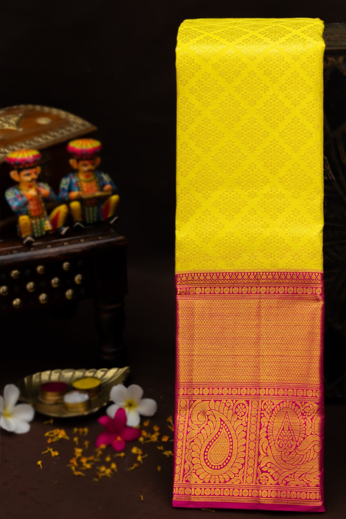 Kancheepuram Silk Lime Yellow Saree