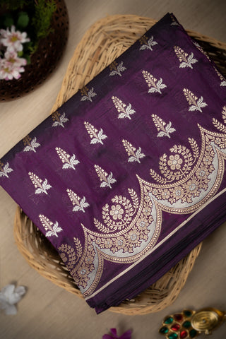 Banarasi Silk Floral Wine Saree