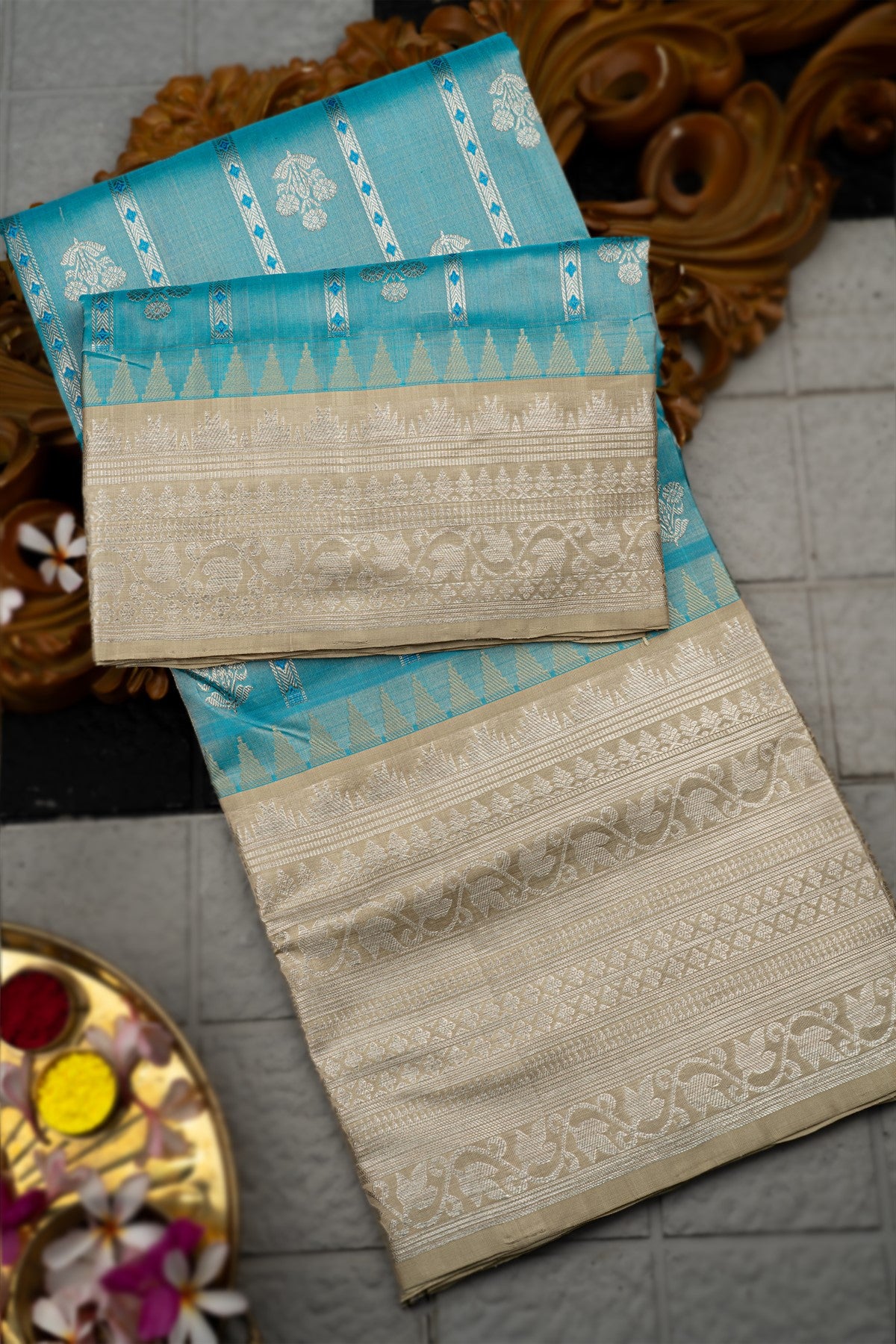 Uppada Silk Motifs Sky Blue Saree