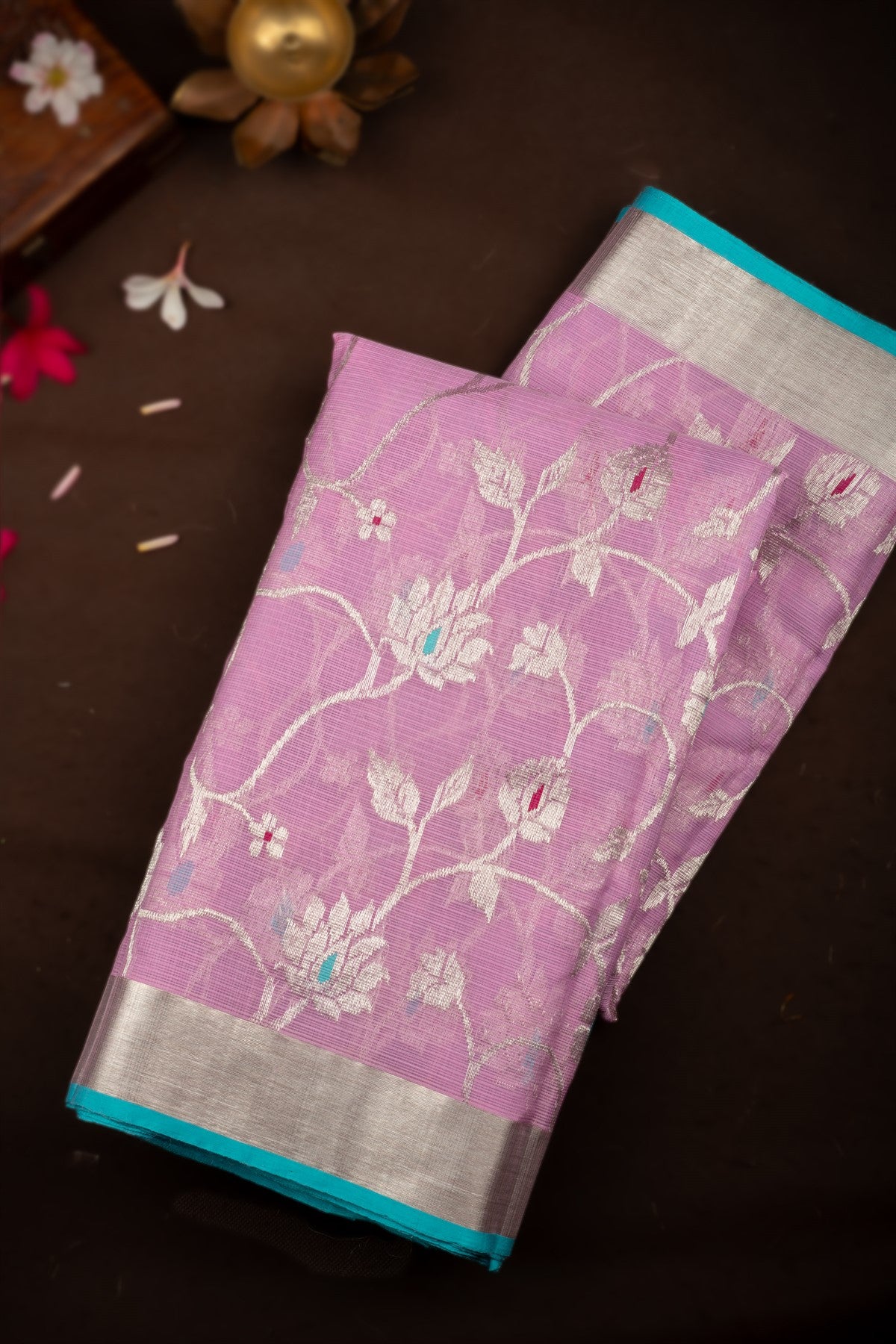 Zari Kota Cotton Rose Pink Saree