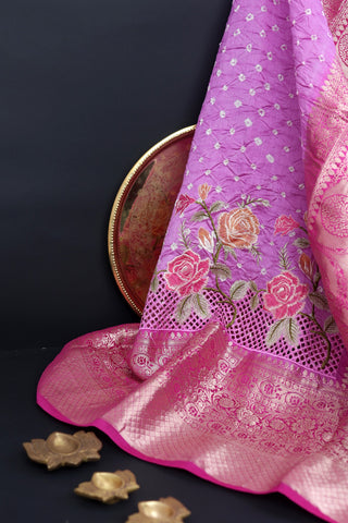 Bandhani Silk Lilac Saree