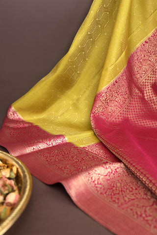 Mysore Crepe Yellow Saree