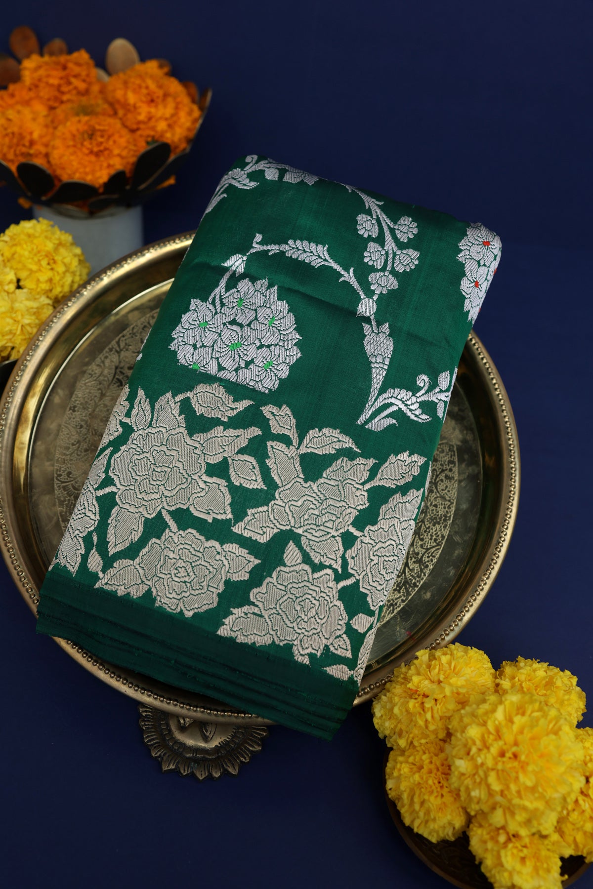 Banarasi Silk Bottle Green Saree