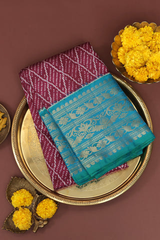 Kanchi Ikkat Silk Wine Saree