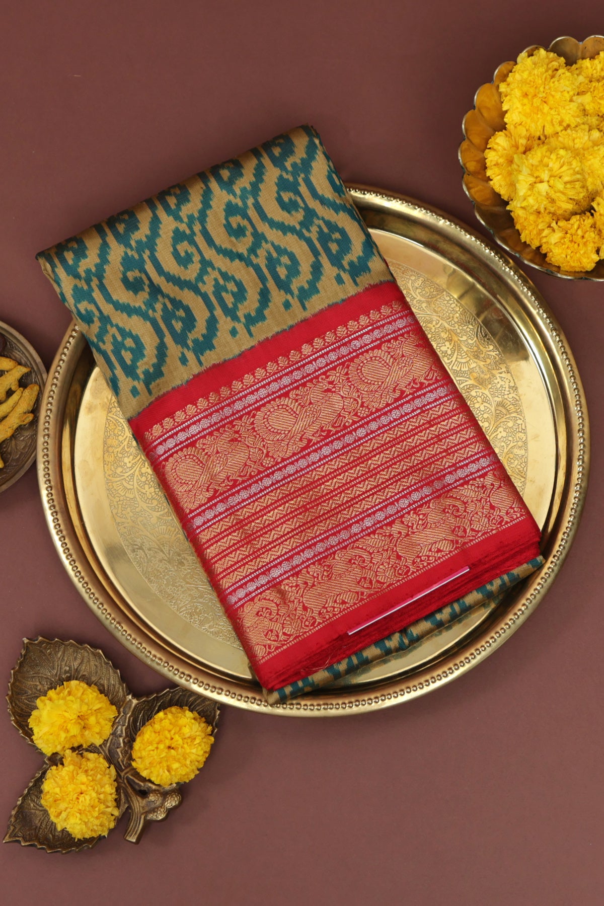 Kanchi Ikkat Silk Mustard Saree