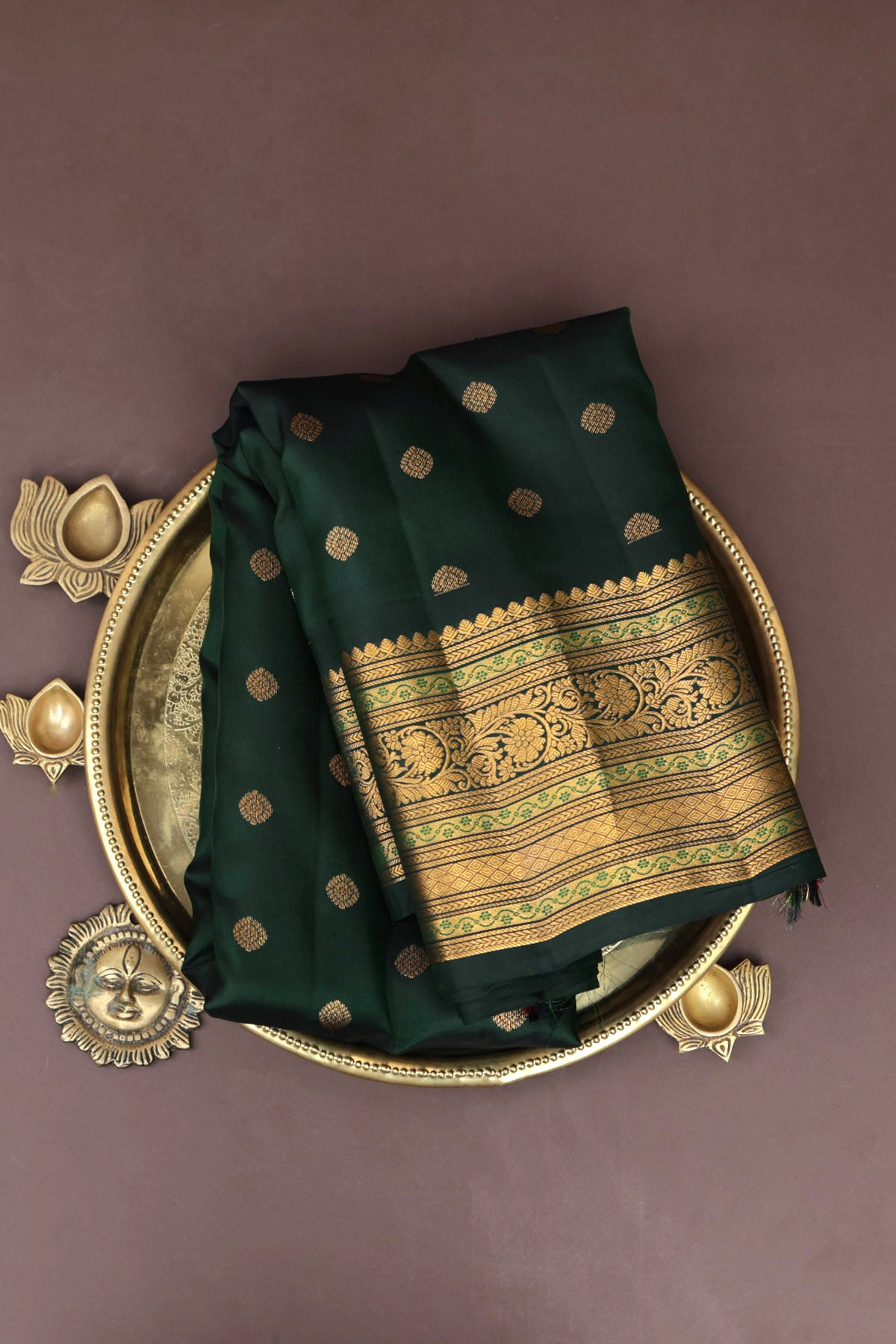 Gadwal Silk Bottle Green Saree