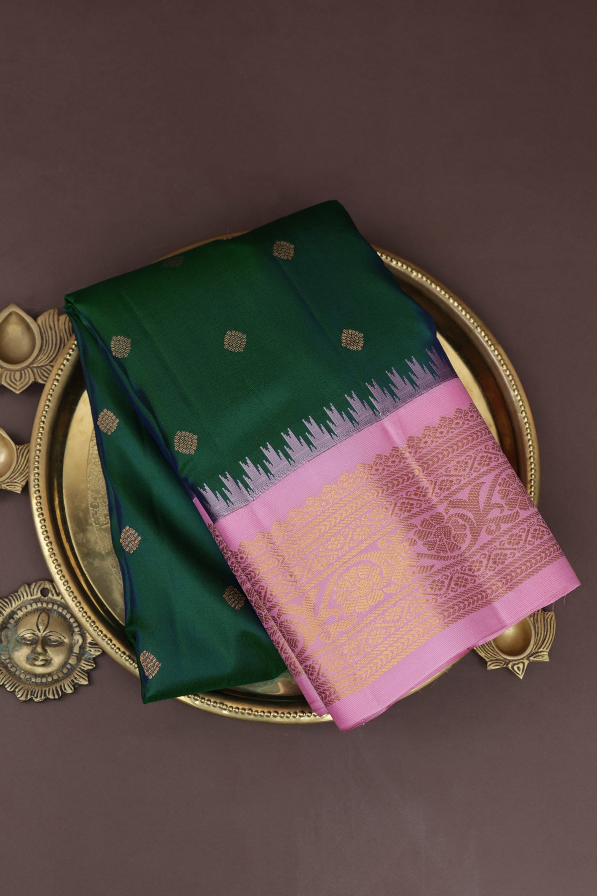 Gadwal Silk Bottle Green Saree