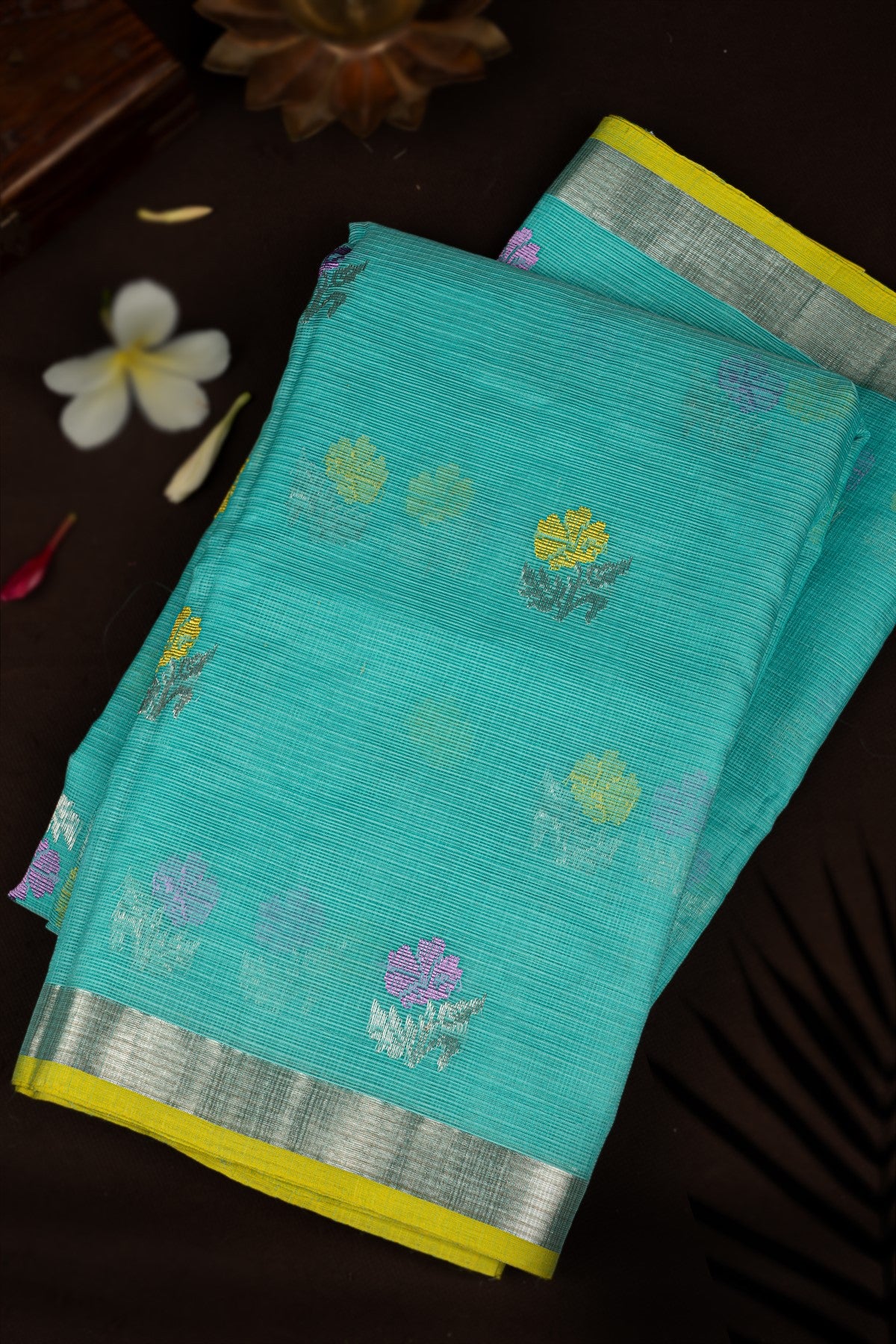 Zari Kota Cotton Buttis Sea Blue Saree