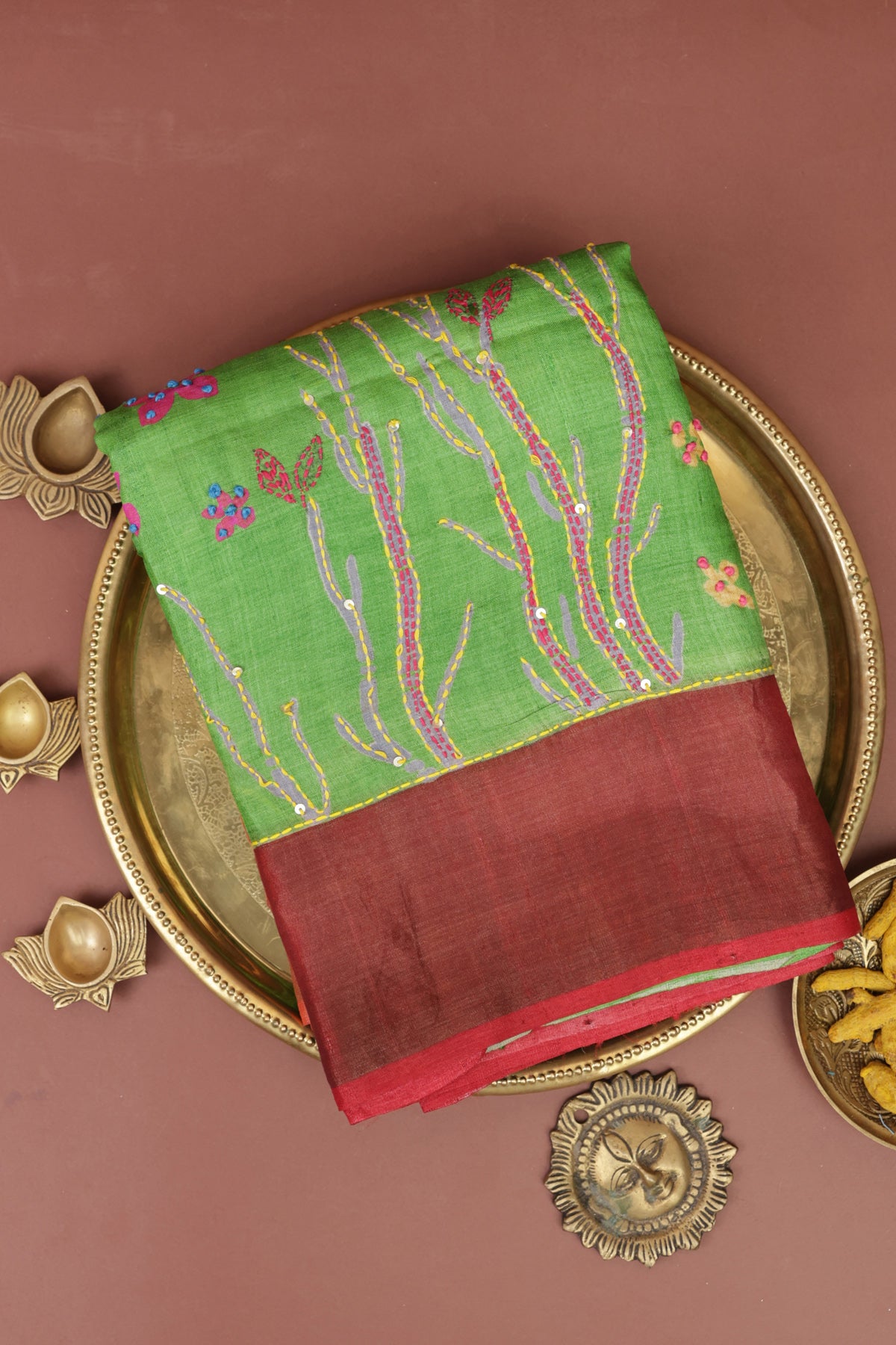 Fancy Tussar Parrot Green Saree