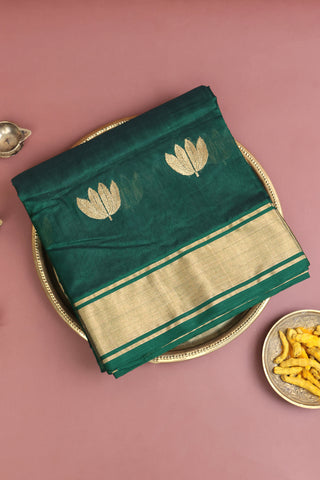 Chanderi Sico Dark Green Saree