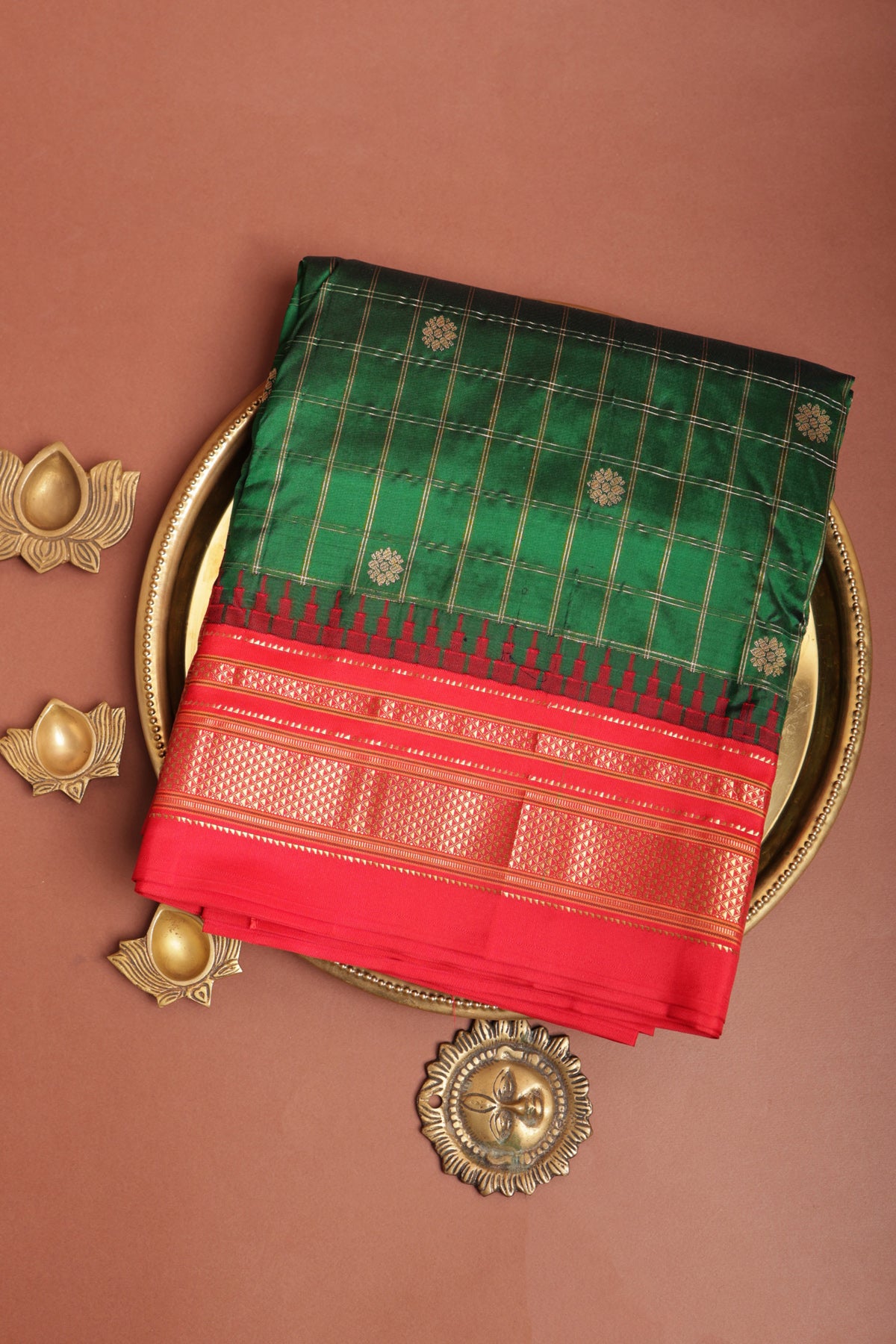 Narayanpet Silk Dark Green Saree