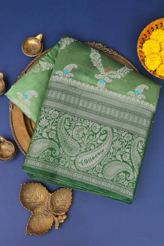 Chiniya Silk Olive Green Saree