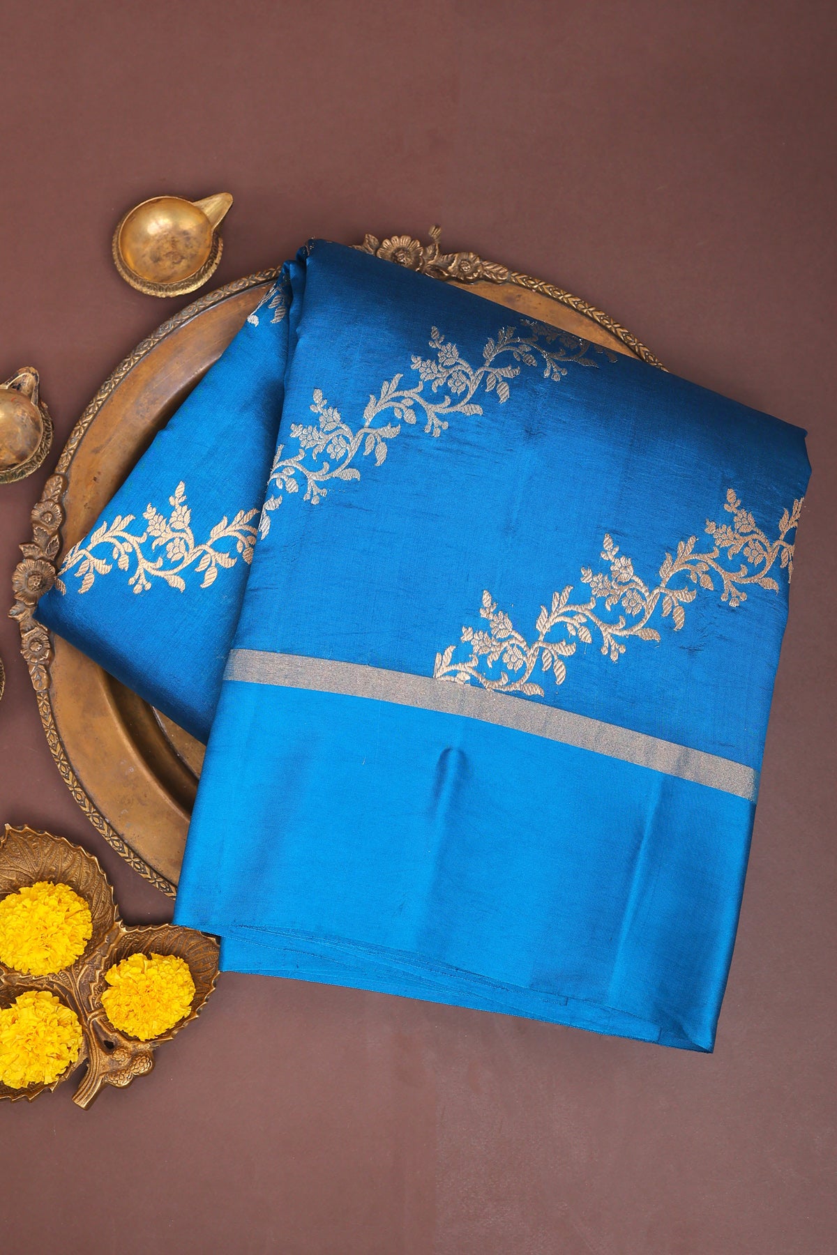 Matka Silk Teal Blue Saree