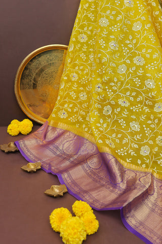 Designer Kora Yellow Saree