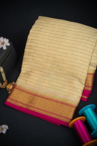 Mysore Crepe Stripes Cream Saree