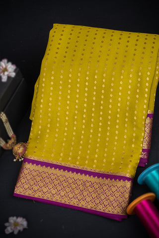 Mysore Crepe Polka Dots Dark Mustard Saree