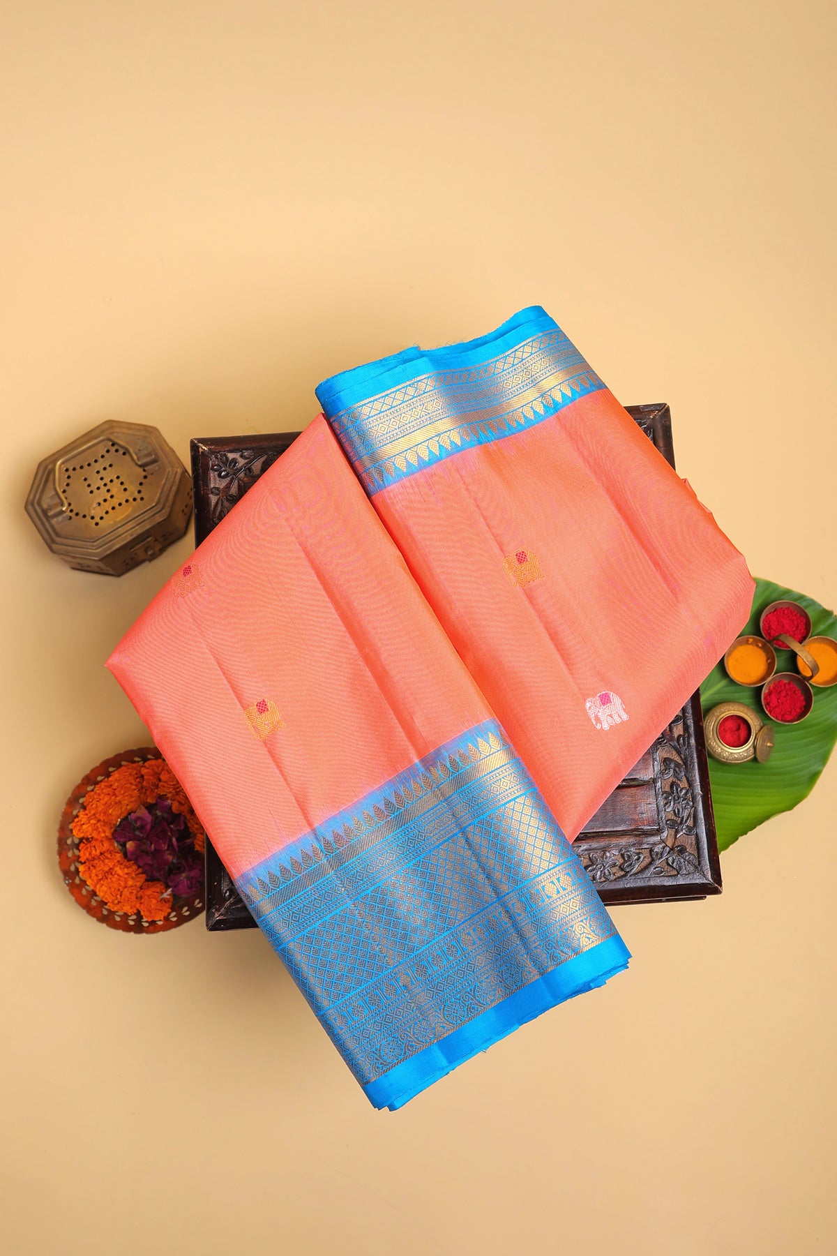 Gadwal Silk Peach Saree