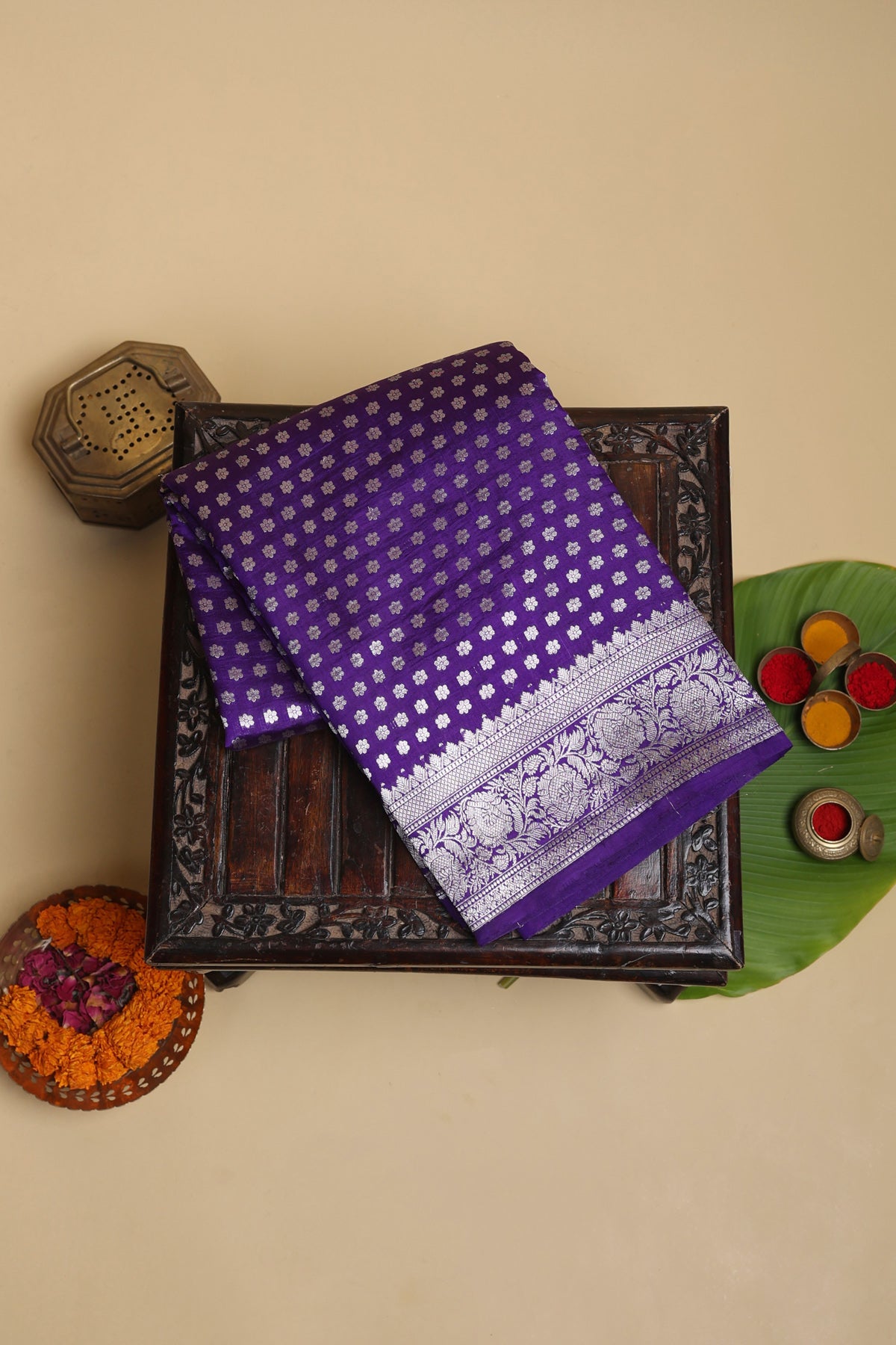 Designer Matka Silk Purple Saree