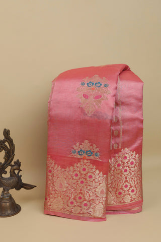 Designer Matka Silk Peach Saree